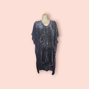 Free People Room of Shadows Velvet Burnout Dress Sheer Floral Boho Blue Ash Sm
